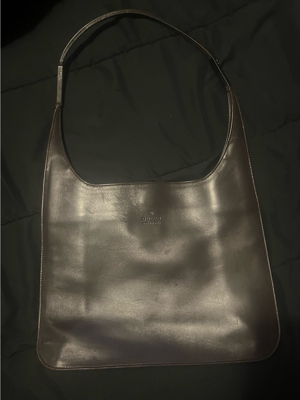Gucci Chocolate Brown Embossed Leather Logo Detail